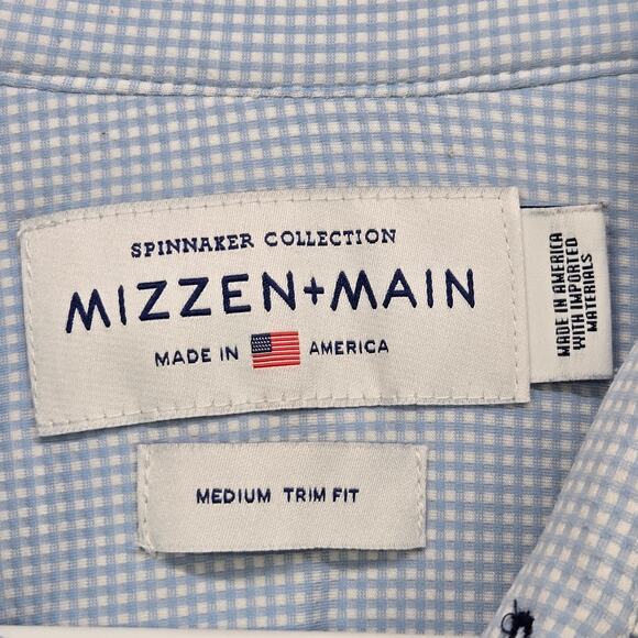 Mizzen+Main Dress Shirt Mens M Spinnaker Collection Trim Fit Stretch Check Blue - Picture 3 of 7